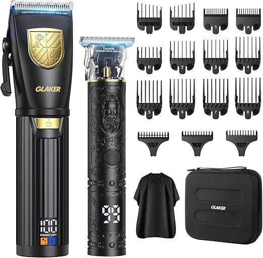 GLAKER Hair Clippers for Men Professional, Cordless Clippers for Hair Cutting, Mens Hair Clippers and Trimmer Kit for Barber with LED Display 15 Guide Combs